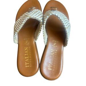 Italian Shoemakers Woven Slide Sandals Toe Ring Made in Italy